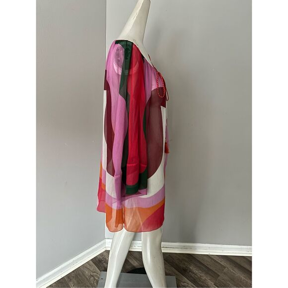 NWT Etro Tassel Tie Quarter Sleeve Semi Sheer Wavy Print Tunic Top Multicolor IT - Picture 7 of 11